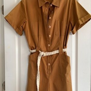 Brown Short Sleeve Jumpsuit with Belt
